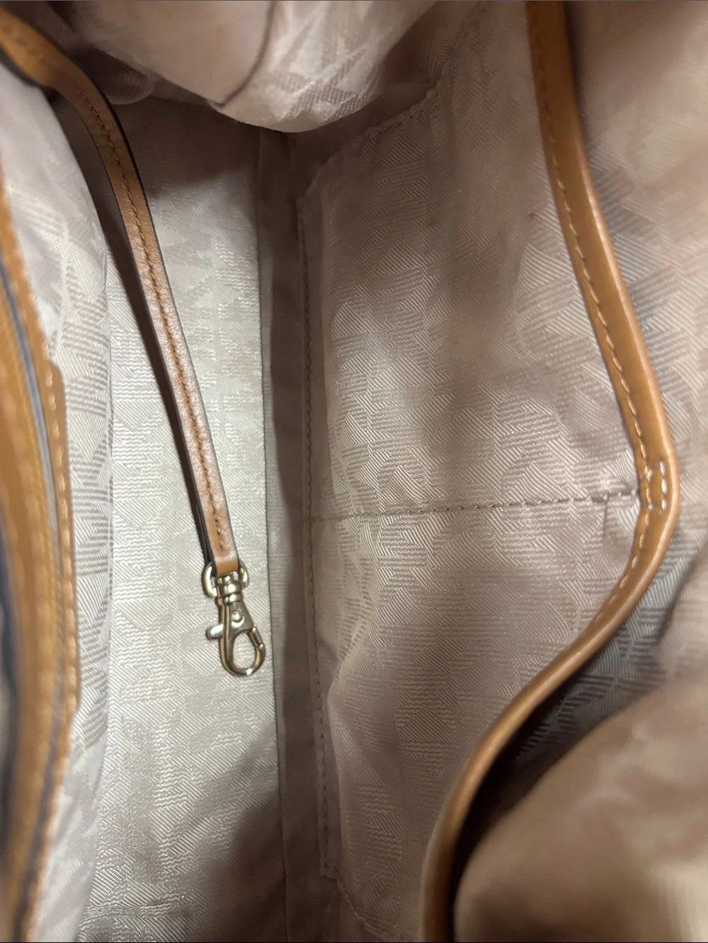 Michael Kors Cream and Brown MK Logo Shoulder Hobo